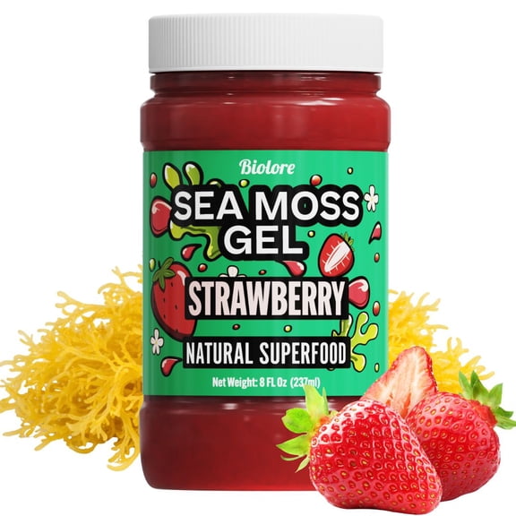 Sea Moss Gel Strawberry 8oz Raw Wildcrafted Irish Sea Moss, Vegan Superfood, Essential Vitamins & Trace Minerals, Jam, Jelly & Spread Gifts, Made in the USA