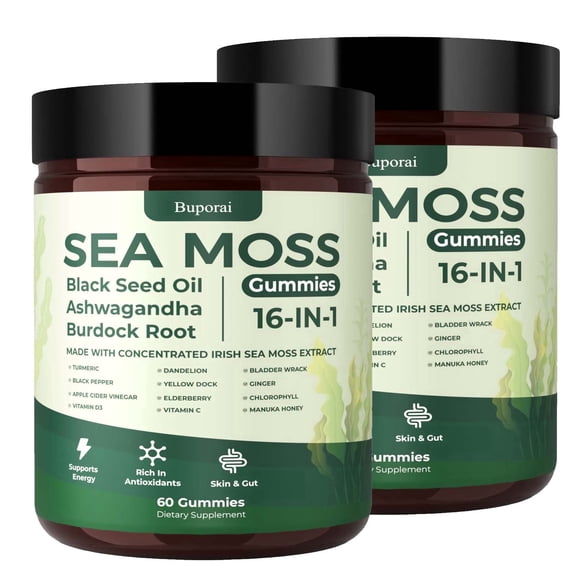 Sea Moss Gummies - 16-in-1 Formula - with Black Seed Oil, Ashwagandha, Bladder Wrack, Apple Cider Vinegar - 2 Bottle