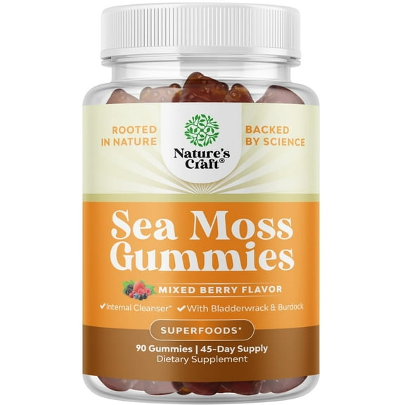 Sea Moss Gummies for Adults and Kids - Vegan Adult and Kids Immune Support Gummies with Burdock Bladderwrack and Sea Moss Gel - Delicious Berry Flavor Sea Moss Supplement for Men Women and Children