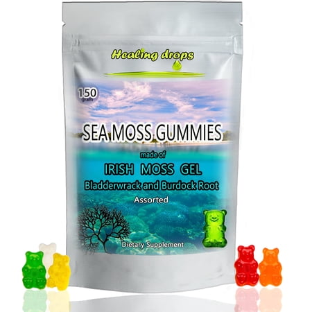 Sea Moss Gummies - Irish Sea Moss - Raw Organic Wildcrafted Sun-Dried Seamoss Powder and Gel - with Bladderwrack, Burdock Root – Alkaline Keto Vegan Non-GMO Diet – Thyroid Healthy Skin Detox (Assorti)