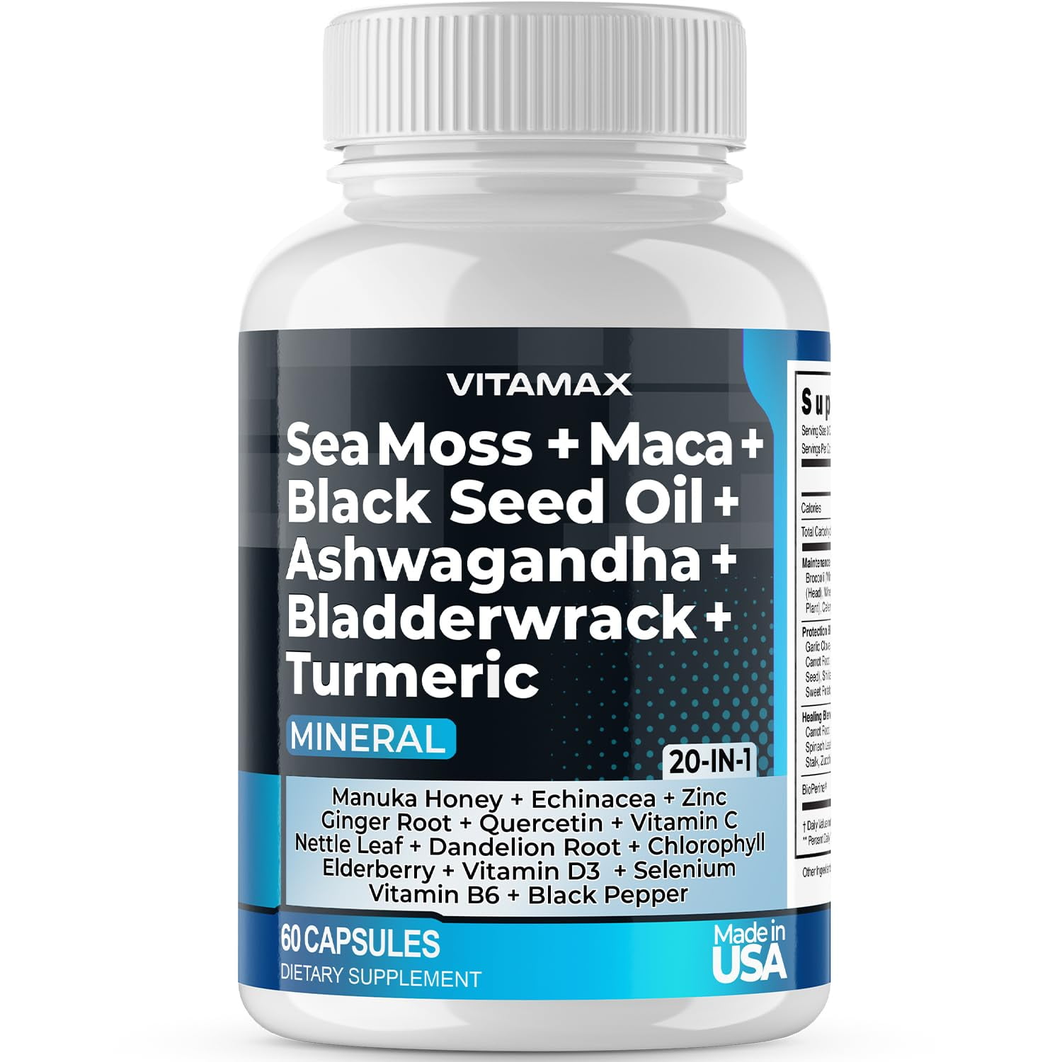 Sea Moss, Maca, Black Seed Oil, Ashwagandha, Bladderwrack, Turmeric