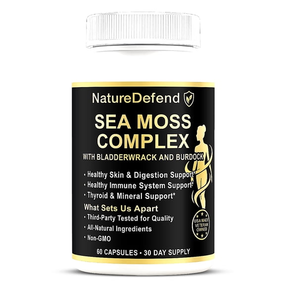 NatureDefend Organic Sea Moss Supplement, Immune & Digestive Support, 60 Capsules, Veteran-Owned, USA Made