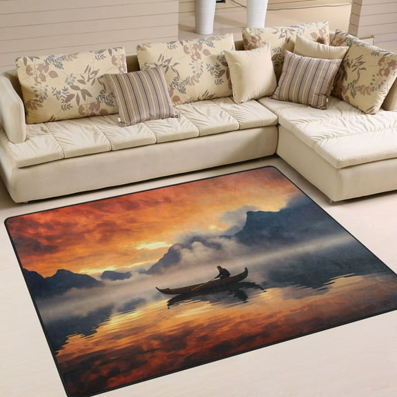 Sea Moutain Boat Ship Area Rug Washable 80 x 58 Floor Carpet Mat Non Slip for Bedroom Living Room Home Decor