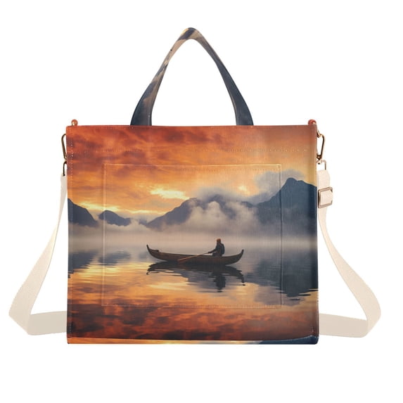 Sea Moutain Boat Ship Corduroy Tote Bag Handbag Large Messenger Bag Shoulder Crossbody Zipper Bag Purse