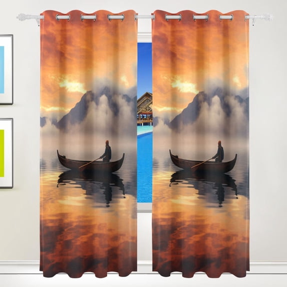 Sea Moutain Boat Ship Curtains Black Out 72 Inch Length Curtains for Sliding Glass Doors Bedroom Living Room 2 Pack