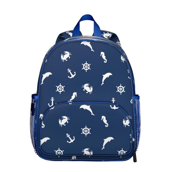 Sea Nautical Student Backpack – Anchor Boat Seaside Coastal Marine Waves Ocean Lighthouse Anchors Map Beach Tropical Summer Compass Coral Fishing Design