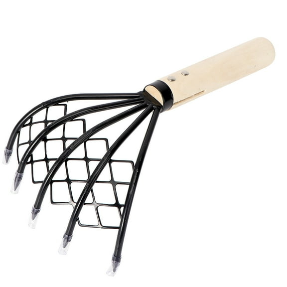Minkissy Seafood Digging Rake with Wooden Handle and Black Net Design for Easy Shellfish Harvesting