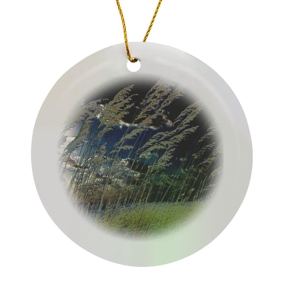 3drose, Sea Oats Solarized Beach Picture Sq, Circle Porcelain Ornament