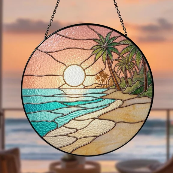 Sea Ocean Beach Glass Stained Glass Suncatcher Window Hanging Beach Lover