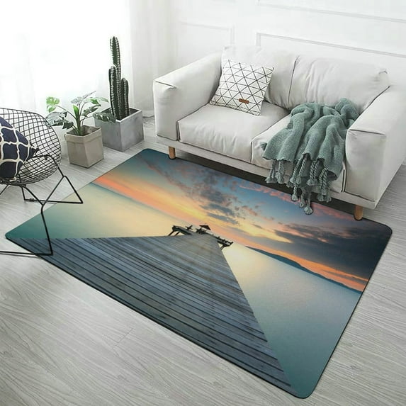 Sea Ocean Beach Sunset Scenery Carpet Soft Comfy Rug for Home Living Room Bedroom Area Rug Non-slip Doormat Decor