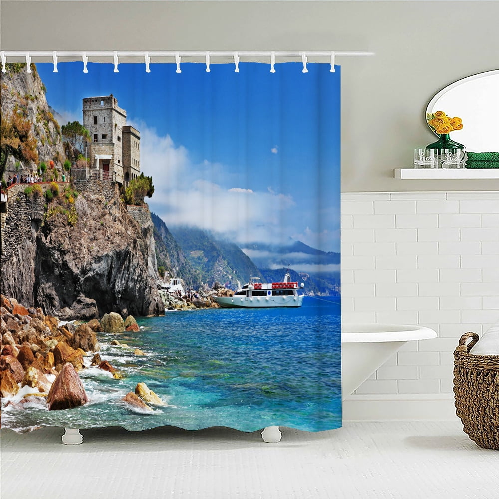 Sea Ocean Coastal Scenery Bath Curtain Waterproof Fabric Shower Curtain ...