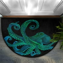 Sea Ocean Octopus Watercolor Half Round Door Mat Indoor Entrance Mat, Absorbent Doormats Area Rugs Non-Slip Semi Circle Floor Mats for Home Kitchen 16x24 in