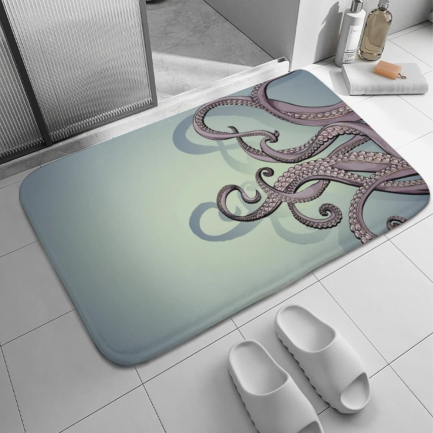 Sea Octopus Marine Animal Bath Rugs Absorbent Non Slip Door Mats Soft Carpet Washable Doormat