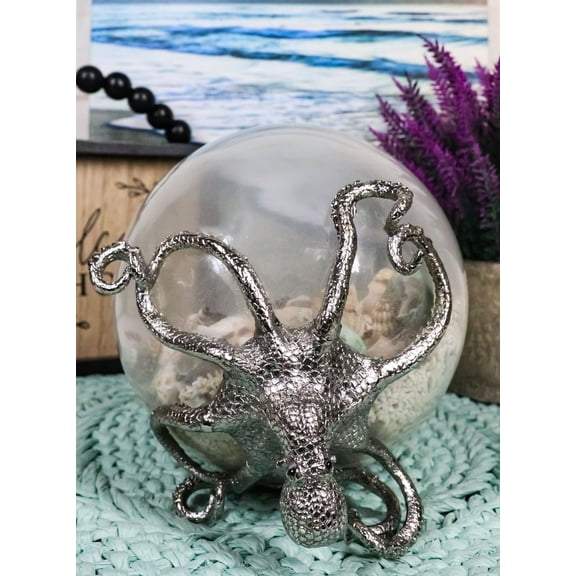 Sea Octopus Pulling Glass Globe Ball With Sand Seashells And Beach Ornaments