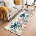 thumbnail image 1 of Sea Octopus Runner Rugs 2'x6', Vintage Watercolor Ocean Animals Corals Seaweed Newspaper Texture Low Pile Throw Entryway Rug Non-Slip Sturdy Edge Binding Carpet for Indoor Bedside Entrance Bedside, 1 of 9