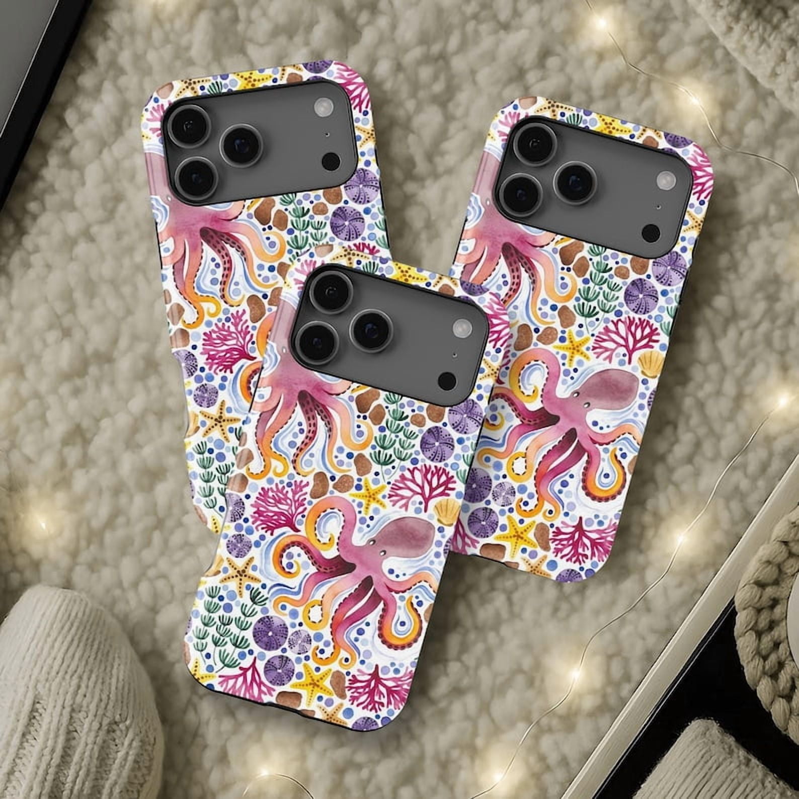 Sea Octopus Tough Phone Case, Ocean Marine Animal Dual Layer Shock ...