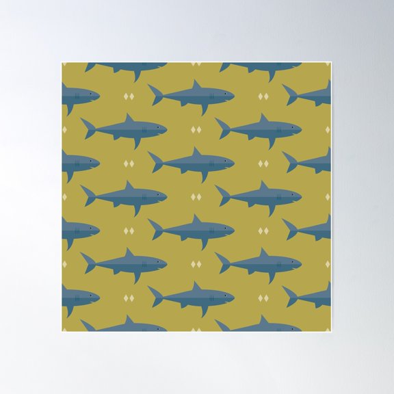 Sea Of Sharks Poster Wall Art, Modern Wall Decor For Living Room Bedroom, 24x24 UNFRAMED