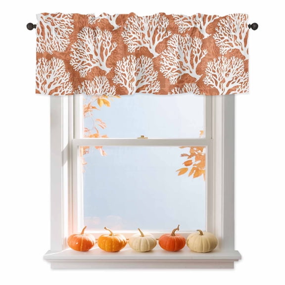 Sea Orange Coral Valances for Windows, Country Nautical Coastal Ocean Beach Marine Life Rod Pocket Valance Short Window Treatments Curtains for Kitchen Bathroom Bedroom Decor, 60 x 18 Inches