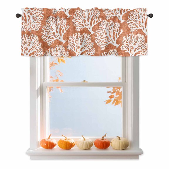 Sea Orange Coral Valances for Windows, Country Nautical Coastal Ocean Beach Marine Life Rod Pocket Valance Short Window Treatments Curtains for Kitchen Bathroom Bedroom Decor, 42 x 12 Inches