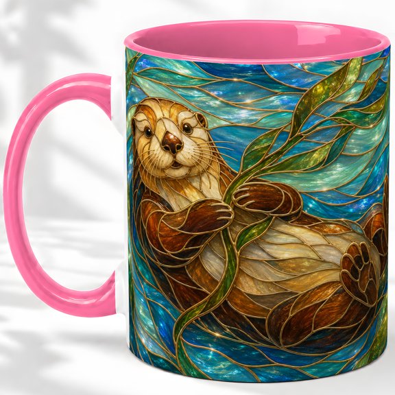 Sea Otter Accent Mug, 11oz Ceramic Coffee Cup for Marine Animal Fans