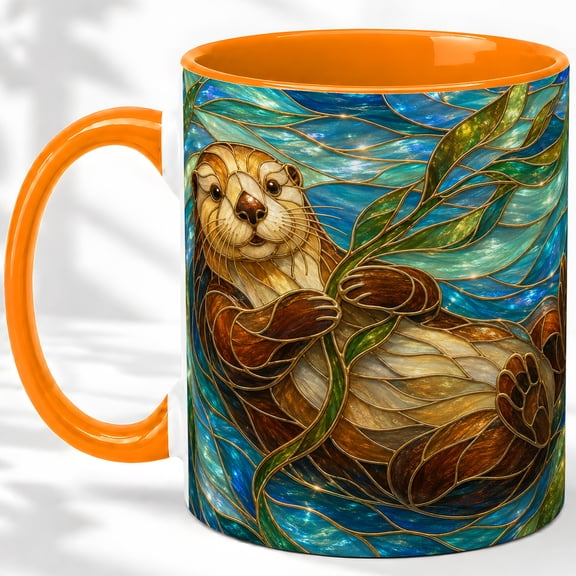 Sea Otter Accent Mug, 11oz Ceramic Coffee Cup for Marine Animal Fans
