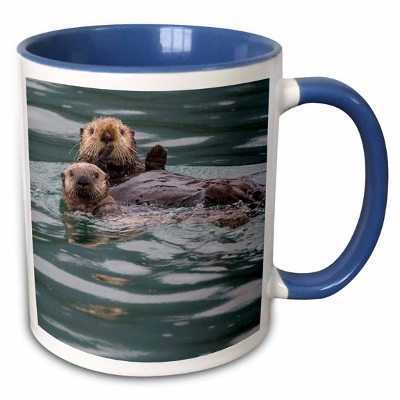 3drose, Sea Otter and Pup, Icy Strait, Alaska, Usa, 11oz Two-tone Blue Mug