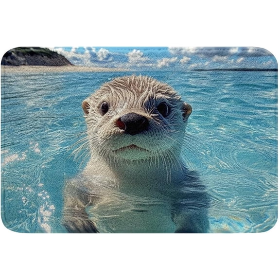 Sea Otter Bath Mat Kawaii Sea Animals Bathroom Rug 16" x 24" Marine Life Creature Doormat Ocean Coastal Entryway Floor Mat