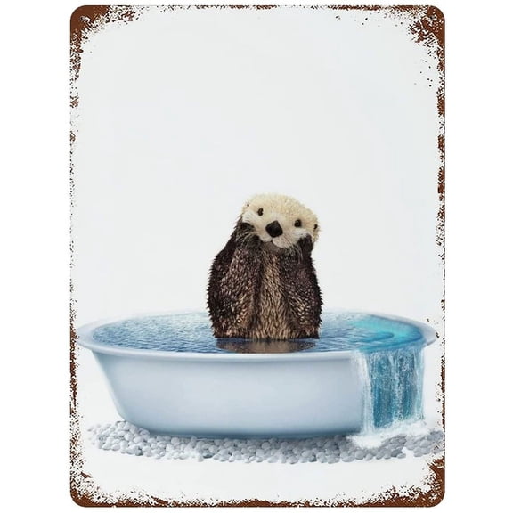 Sea Otter Bathroom Wall Art Print Coastal Bathtub Funny Woodland Animal Poster 8x12 Inch