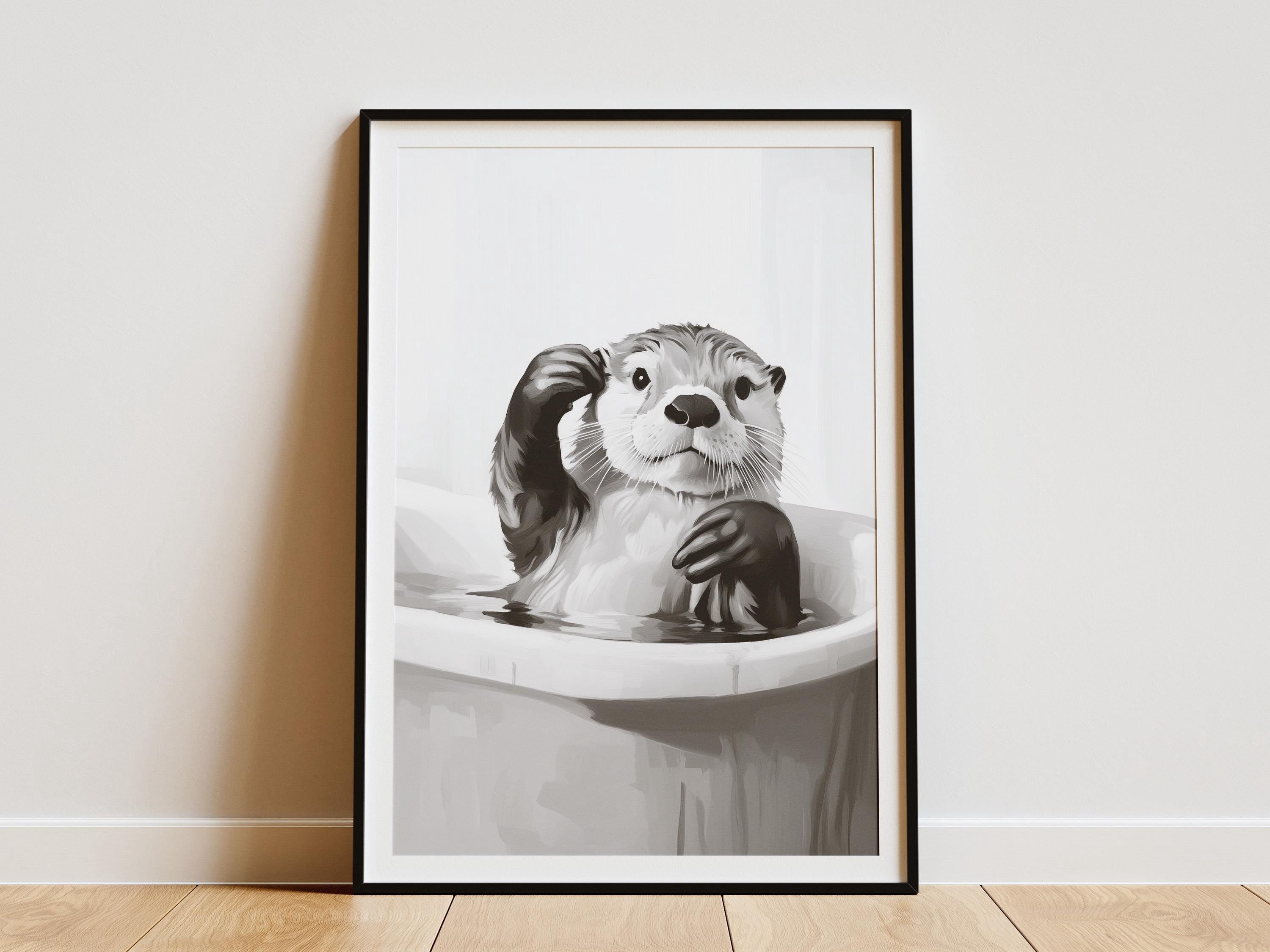 Sea Otter Bathtub Poster Bubble Bath Art Print Bathroom Wall Decor Cute ...