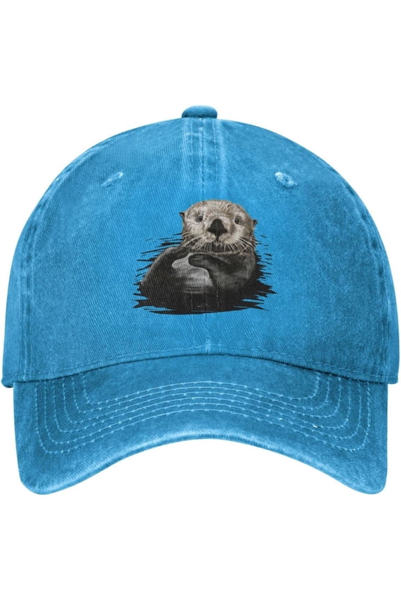 Sea Otter Cute Distressed Adjustable Washed Denim Mens Dad Trucker Hat Baseball Ball Cap for Men