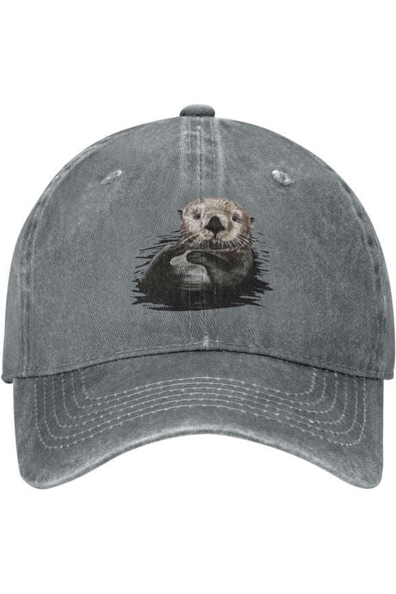 Sea Otter Cute Distressed Adjustable Washed Denim Mens Dad Trucker Hat Baseball Ball Cap for Men