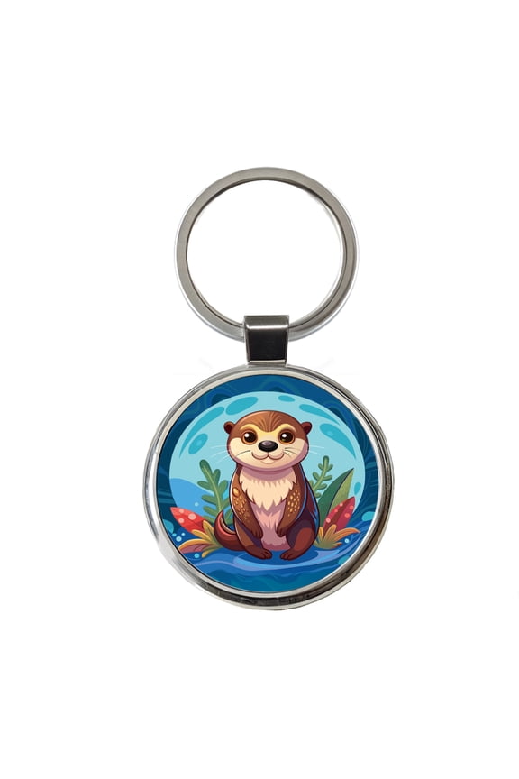 Sea Otter Cute Metal Round Keychain