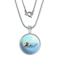 thumbnail image 1 of Sea Otter Eating Giant Clam 0.75" Pendant with Sterling Silver Plated Chain, 1 of 3