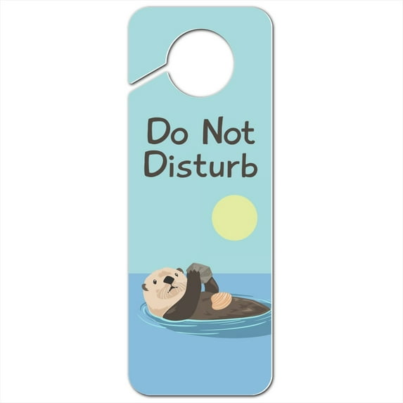 Sea Otter Eating Giant Clam Plastic Door Knob Hanger Sign