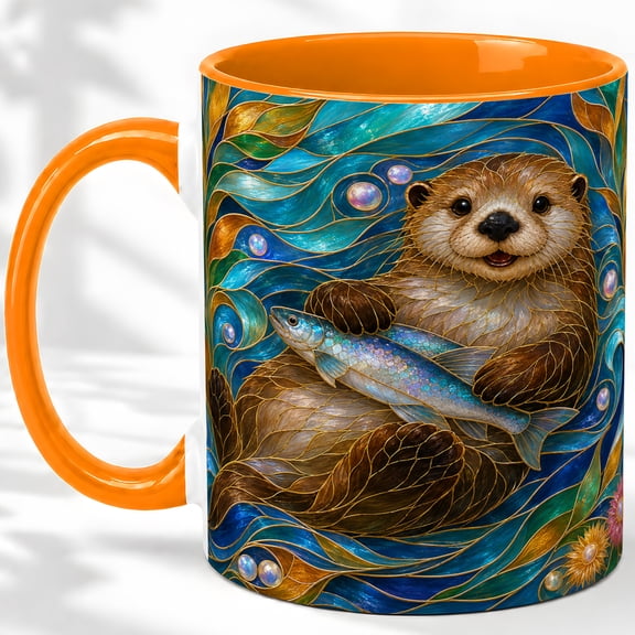 Sea Otter Fish Accent Mug, 11oz Ceramic Coffee Cup for Ocean Lovers