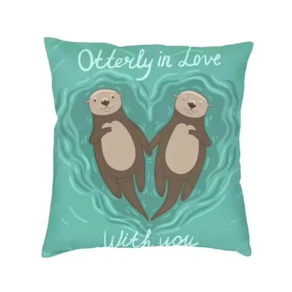 Sea Otter Pillow with Removable Cover 18"x18" "Otterly in Love with You"