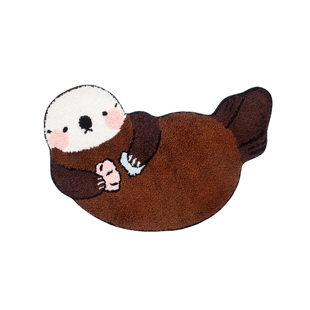 Sea Otter Shaped Rug Animals Bath Mat Area Rug Non-Slip Bathroom Door Mat for Bedroom Bathroom Kitchen Cartoon Area Rug for Kid’s Room Soft Bathmat Home Decor