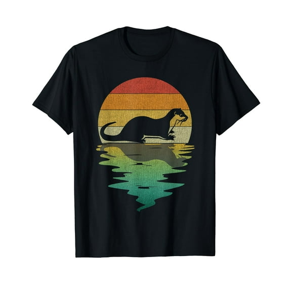 Sea Otter Silhouette Sunset Retro Vintage 70s Nature Lover T-Shirt