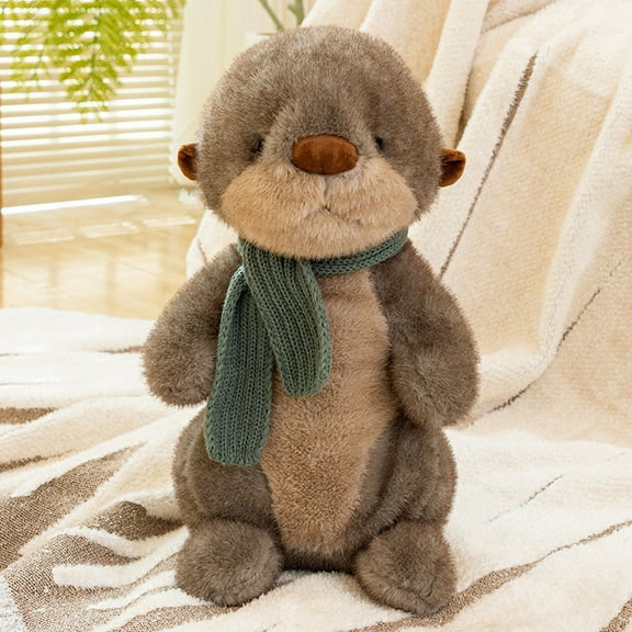 Sea Otter Stuffed Animal, Green Stuffed Animal, 10 In 6.7 Oz, Fuzzy Plush Construction, Cuddly Decor, Kid Bedroom Display, Holiday Gifting, Brown Tan Detailing, 1 Pc