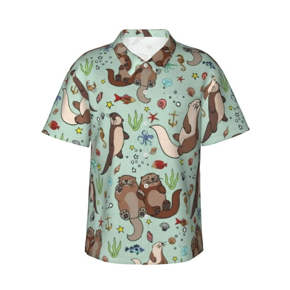 Sea Otters Men'S 3d Print Casual Button Down Shirts, Novelty Hawaiian Short Sleeves 3xl