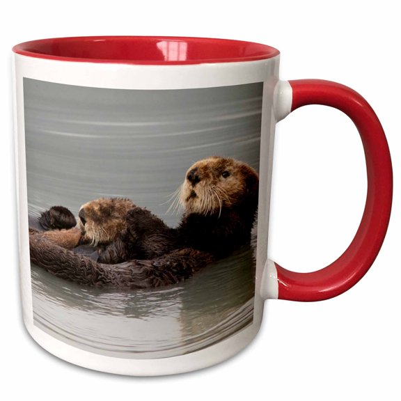 3drose, Sea Otters, Mother with Pup, 11oz Two-tone Red Mug