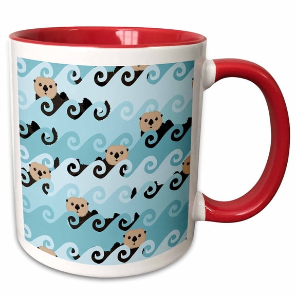 3drose, Sea Otters Riding the Waves, 11oz Two-tone Red Mug