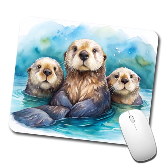 Sea Otters Watercolor Design Mouse Pad Low Profile Gaming Mat