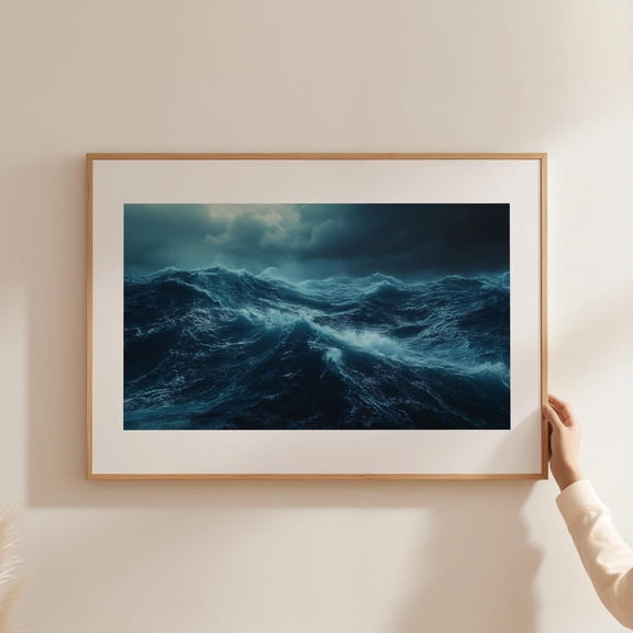 Sea Poster - Rough Sea - Strong Waves - Open Sea - Dark Clouds - Dark Season - Rain Wall Art, Modern Wall Decor, 8x12 UNFRAMED
