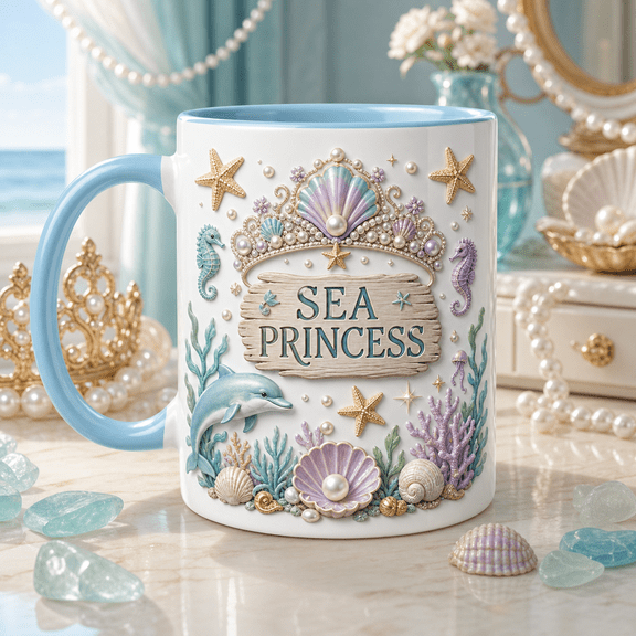 Sea Princess Ceramic Coffee Mugs Mermaid Beach Lover Gift 11 oz 15 oz