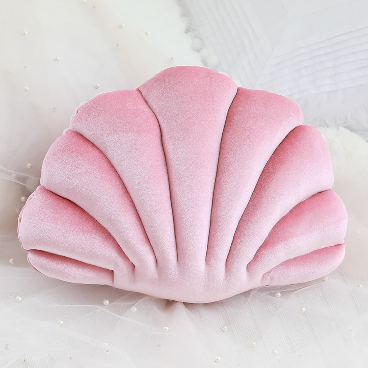 Sea Princess Seashell Decorative Pillow, Soft Velvet Sea Shell Shaped ...