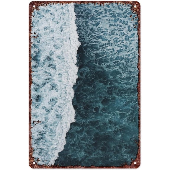 Sea Print Metal Wall Sign for Home Bedroom Classroom Decor, 12 x 8 Inch Tin Plaque