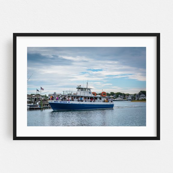 Sea Queen II, Hyannis - Barnstable Massachusetts Photography Boat Harbor Nautical Seascape Coastal Port Maritime Black Framed Wall Art Print 24 x 36 inches