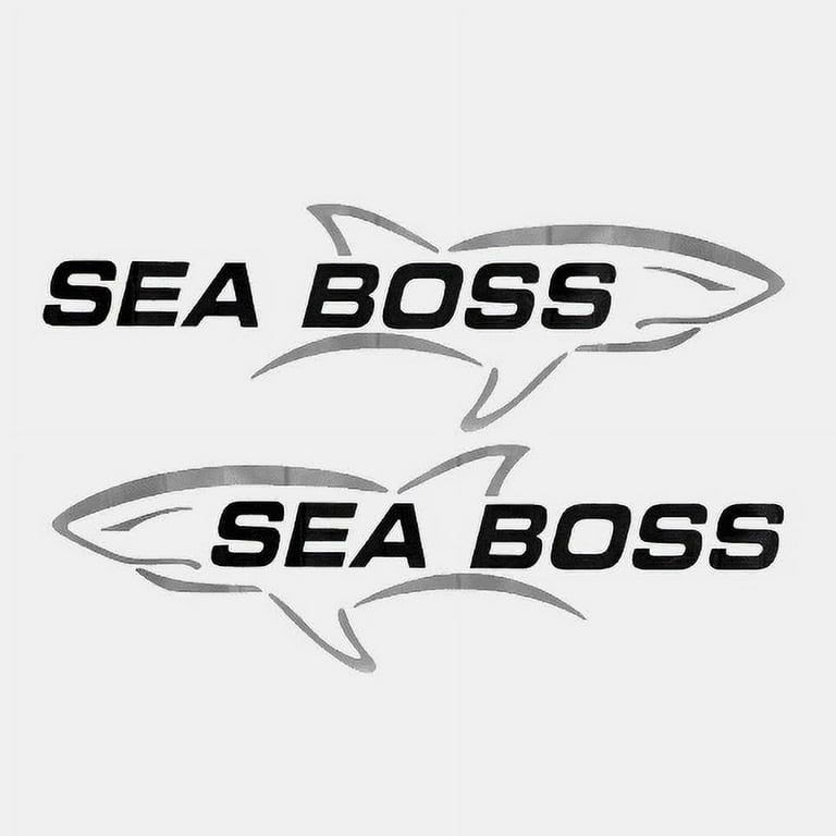 Sea Ray Boss Fish Metallic Gray / Black 29 x 9 Inch Boat Graphic Decals  (Set of 2) 1850395 / 1850394 