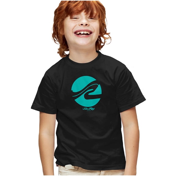 Sea Ray Wave Circle Kids T Shirt for Youth Boys and Girls, Black, Large